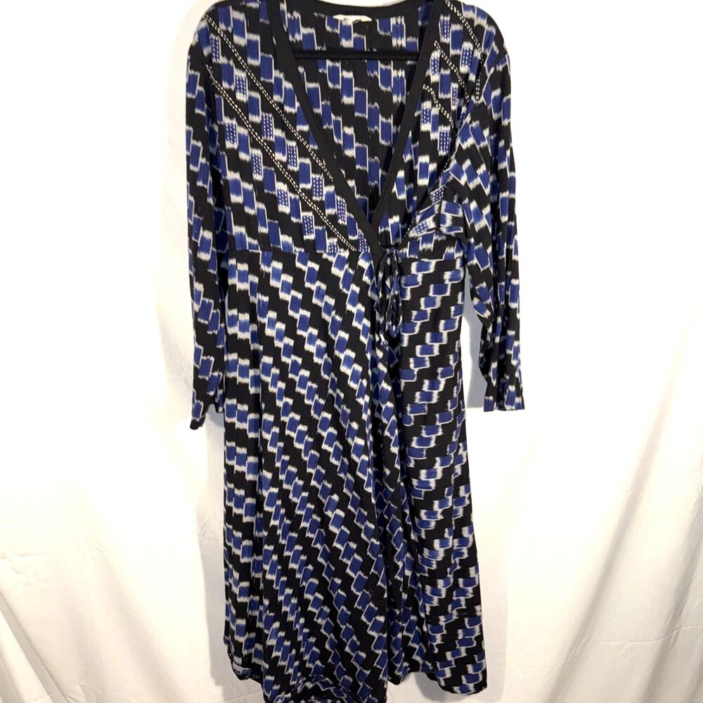Market Place Handcrafted Blue/Black/Gray Surplice Wrap Dress Sz 2W